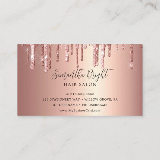 Beauty Salon Glitzer Tropfens Business Card Visitenkarte (Rückseite)