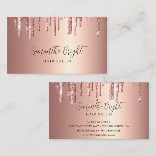 Beauty Salon Glitzer Tropfens Business Card Visitenkarte (Vorne/Hinten)