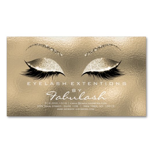 Beauty Salon Gold Glitzer Adress Makeup Glass Magnetische Visitenkarte (Vorderseite)