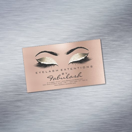 Beauty Salon Gold Glitzer Adress Makeup Lashes Magnetische Visitenkarte (Beispiel)