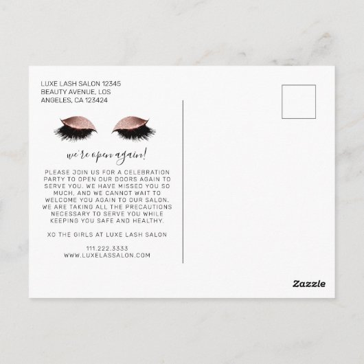 Beauty Salon Gold Glitzer Wiedereröffnung COVID19 Postkarte (Rückseite)