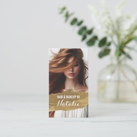 Beauty Salon Gold Lipstick Stain Foto Visitenkarte (Stehend Vorderseite)