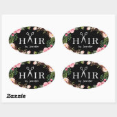 Beauty Salon Haar Cut Schere Logo Elegante Blumen Ovaler Aufkleber (Blatt)