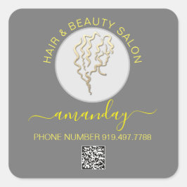 Beauty Salon Hair Logo Grau Gelb QR CODE Quadratischer Aufkleber