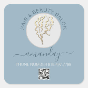 Beauty Salon Hair Smoky Blue Logo Haar QR CODE Quadratischer Aufkleber