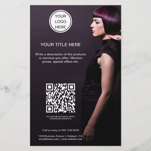Beauty Salon Hair Stylist l Business Logo QR Code Flyer (Vorne)
