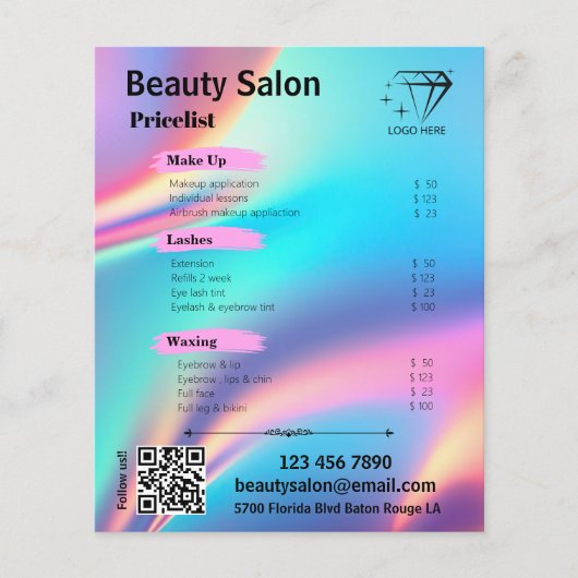 Beauty Salon Holographic Aesthecian Add-Logo Flyer (Vorne)