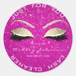 Beauty Salon Hot Pink Gold Confetti Lashes Reinige Runder Aufkleber