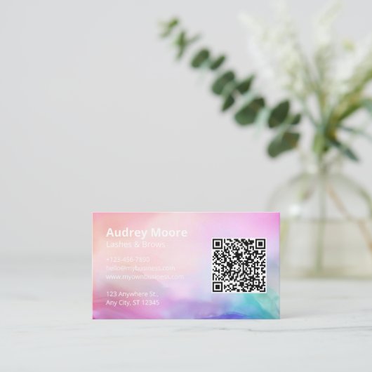 Beauty Salon Lashes Brows Logo QR Code Visitenkarte (Stehend Vorderseite)