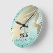 Beauty Salon Metallic Gold Aqua Blauer Glitzer Runde Wanduhr (Winkel)
