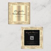 Beauty Salon Modisch Black Gold QR Code Quadratische Visitenkarte (Vorne/Hinten)