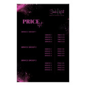 Beauty Salon MUA Haar Schwarzer Neon Pink Preislis Poster (Vorderseite)
