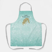 Beauty Salon Name Aqua Blue + Gold Glitzer Mitarbe Schürze (Vorderseite)