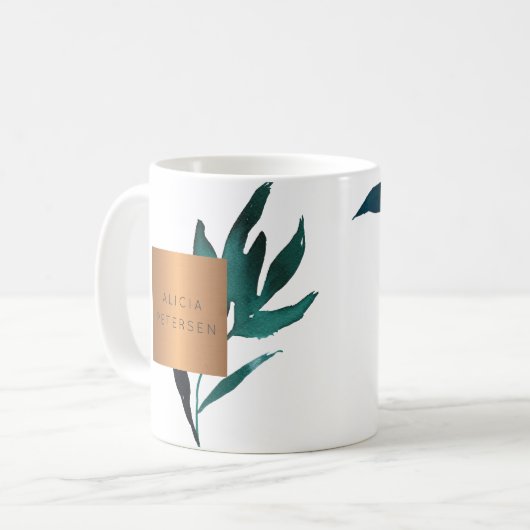 Beauty Salon Name glam Kupfer Aquarellfolien Kaffeetasse (Vorderseite Links)