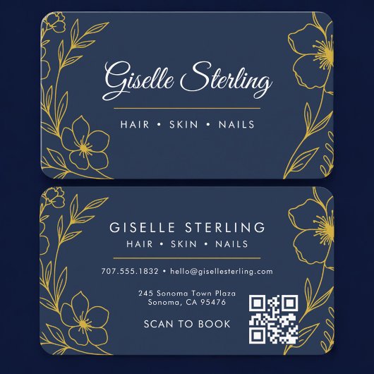 Beauty Salon Navy Blue Gold QR Code Professional Visitenkarte