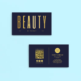 Beauty Salon Navy und Gold QR Code & Logo Visitenkarte