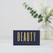 Beauty Salon Navy und Gold QR Code & Logo Visitenkarte (Stehend Vorderseite)