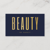 Beauty Salon Navy und Gold QR Code & Logo Visitenkarte (Vorderseite)