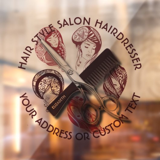 Beauty Salon oder Haar Stylist Name  Fensteraufkleber (Blatt 2)