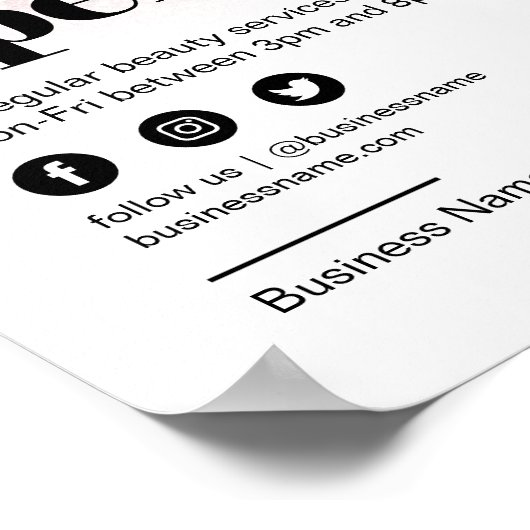 Beauty Salon Offen für Business Rose Gold Glitzer Poster (Ecke)