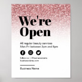 Beauty Salon Offen für Business Rose Gold Glitzer Poster (Vorne)