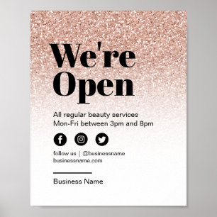 Beauty Salon Open for Business Pink Glitzer Ombre Poster