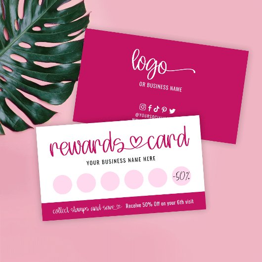 Beauty Salon Pink Heft Script Loyalty Card Treuekarte