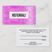 Beauty Salon Referenzkarte Hot Pink Sequin Empfehlungskarte (Vorne/Hinten)