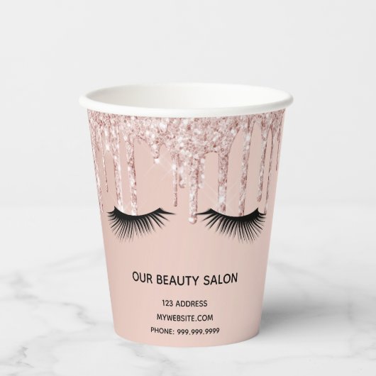 Beauty Salon Rose Gold Glitzer Läden Geschäft Pappbecher (Vorderseite)
