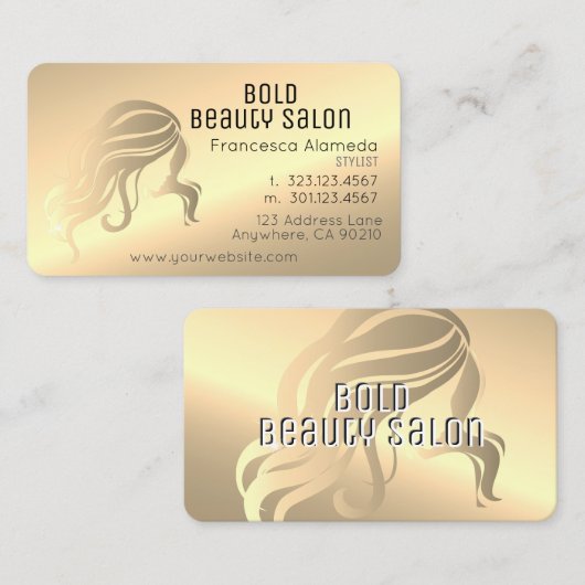 Beauty Salon Stylist Metallic 14k Gold Brass Visitenkarte (Vorne/Hinten)