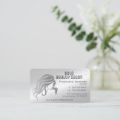 Beauty Salon Stylist Metallic Platinum Silver Visitenkarte (Stehend Vorderseite)