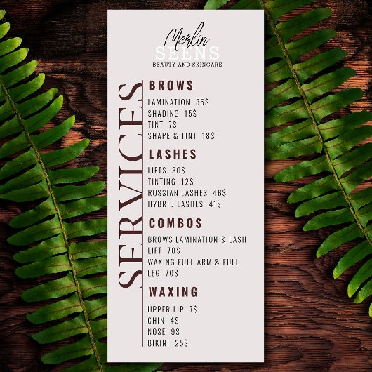 Beauty Salon Treatment Menu Design Menükarte