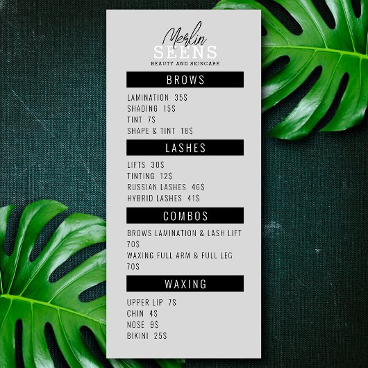 Beauty Salon Treatment Menu Design Menükarte
