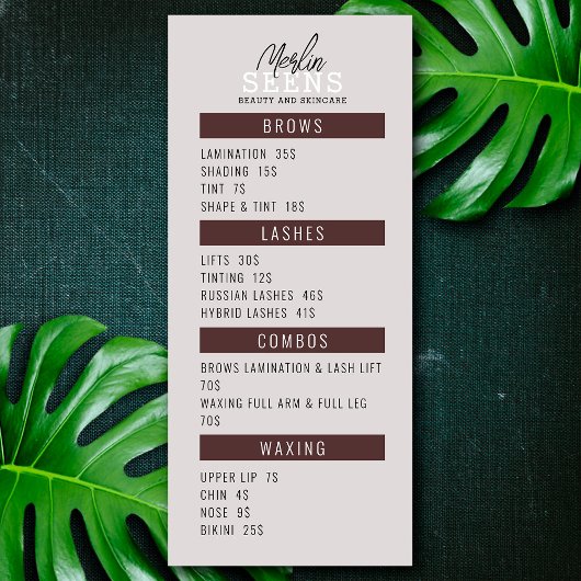 Beauty Salon Treatment Menu Design Menükarte