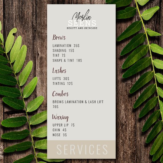 Beauty Salon Treatment Menu Design Menükarte