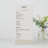 Beauty Salon Treatment Menu Design Menükarte (Stehend Vorderseite)