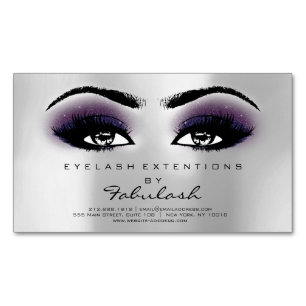 Beauty Salon Violet Silber Adress Makeup Lashes Magnetische Visitenkarte