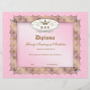 Beauty School Diplom Pink Gold Leder Krone