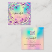 Beauty Shop Frame Gold Floral QR-Logo Quadratische Visitenkarte (Vorne/Hinten)