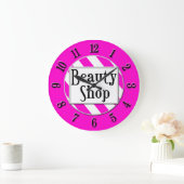 Beauty Shop Pink Weiß Streifen Retro Wall Uhr (Zuhause)