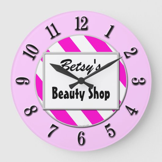 Beauty Shop Pink White Custom Retro Uhrennummern Große Wanduhr (Vorderseite)