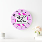Beauty Shop Pink White Custom Retro Uhrennummern Große Wanduhr (Zuhause)