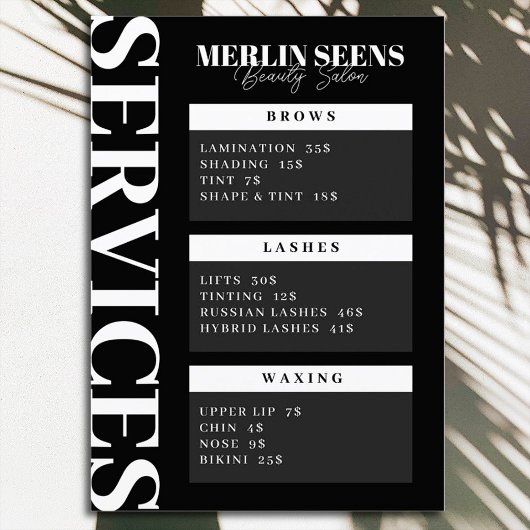 Beauty Skincare Salon Behandlungsmenü Design Schwa Menükarte