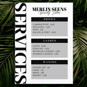 Beauty Skincare Salon Treatment Menu Design Weiß Menükarte