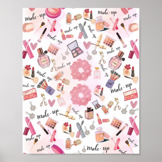 "Beauty Station" Makeup Illustration Wall Art Poster (Vorne)