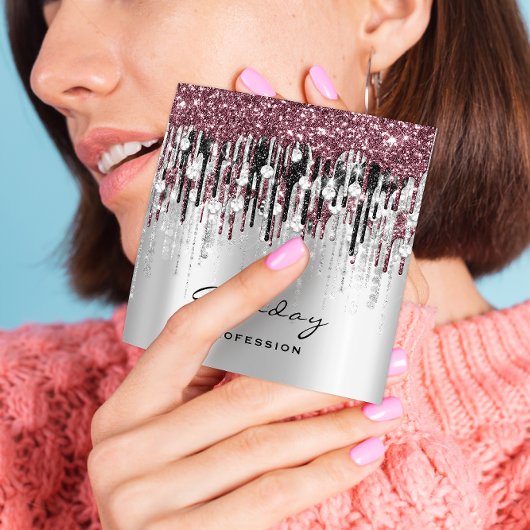 Beauty Studio Friseur Makeup Grau Rose Tropfen Quadratische Visitenkarte