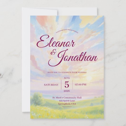 Beauty Sunset Watercolor Wedding Invitation Einladung (Rückseite)