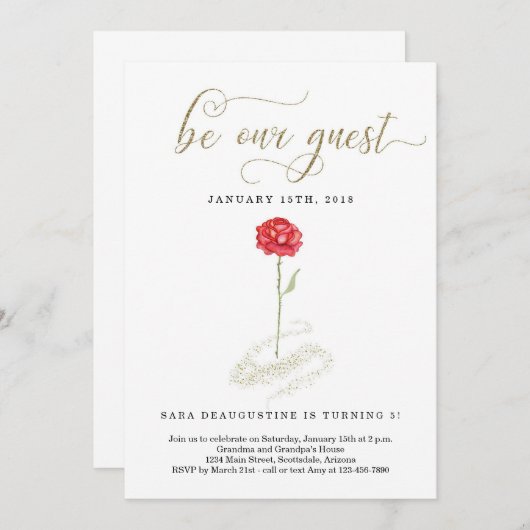 Beauty & the Beast Birthday Einladung (Vorne/Hinten)