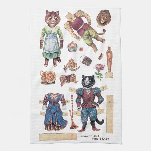 Beauty und das Biest, Paper Doll, Louis Wain Geschirrtuch (Vertikal)
