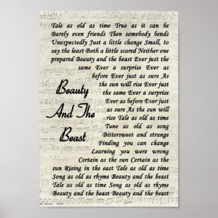 Beauty und das Vintage Script Song Lyrie Poster